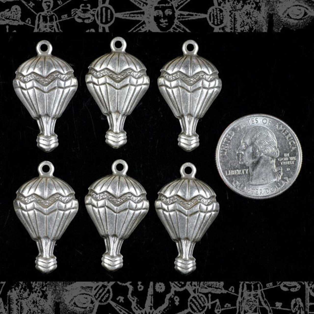 Antiqued Silver Plated Brass Hot Air Balloon Charms - Set of Six - S-C38